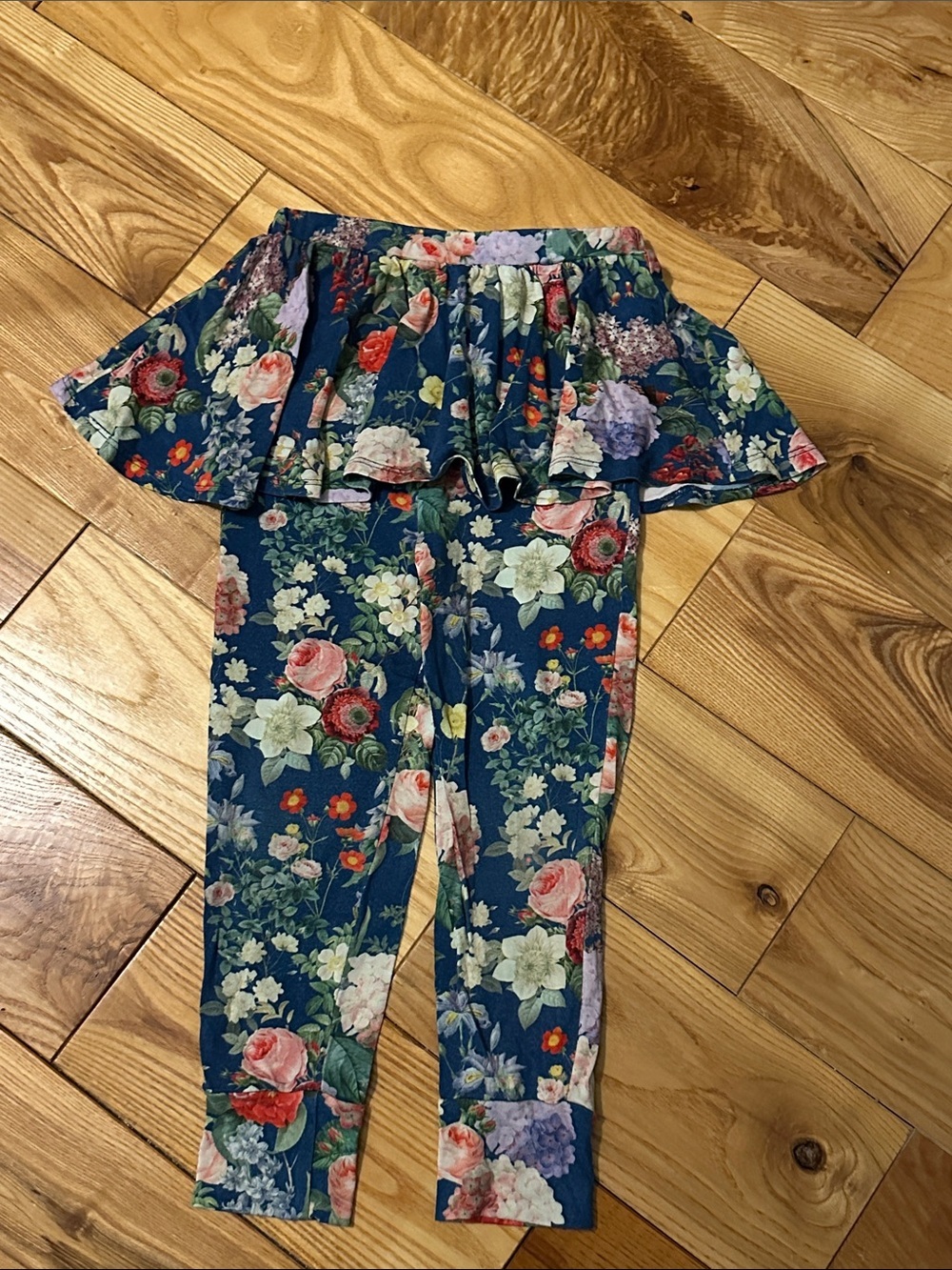 Posh Peanut Deep Blue Floral Skirted Leggings, Sz 6T